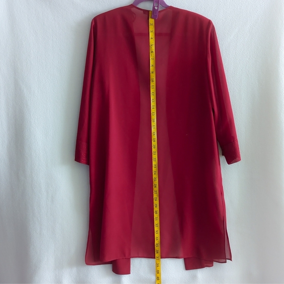 Dressbarn Red Wine Semi Sheer Open Duster Jacket w Glitter Design Size 14W - Picture 3 of 8